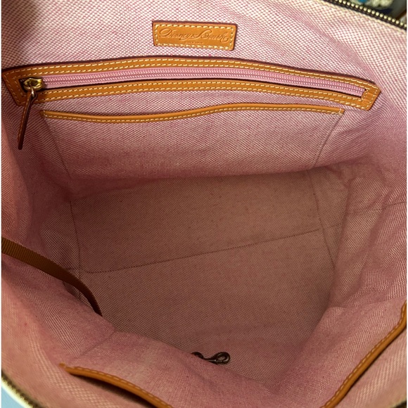 EUC Dooney & Bourke Smooth Leather Tobi Tote - Beige & Tan w/ Fuchsia Interior - Picture 10 of 16